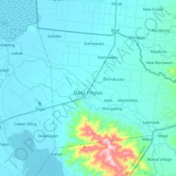Datu Paglasの地形図、標高、地勢