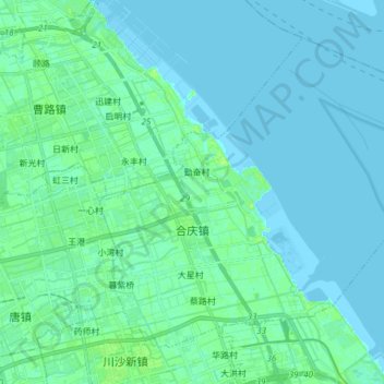 合庆镇の地形図、標高、地勢
