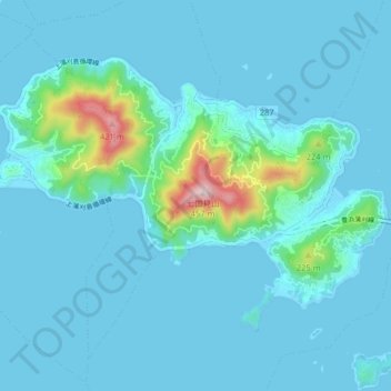 上蒲刈島の地形図、標高、地勢