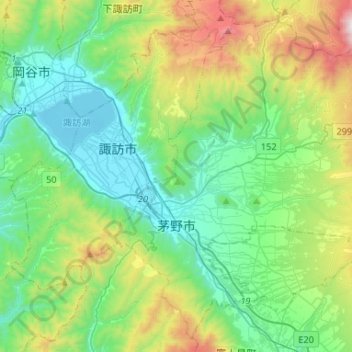 茅野市の地形図、標高、地勢