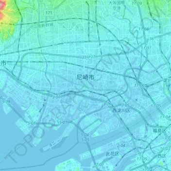 尼崎市の地形図、標高、地勢