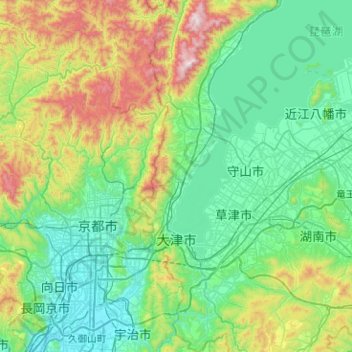 大津市の地形図、標高、地勢