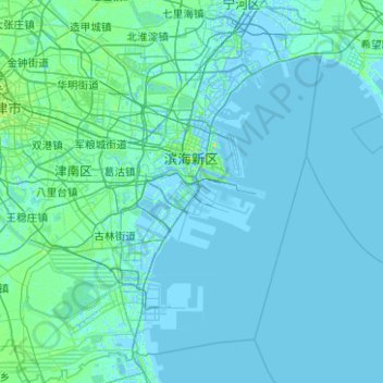 滨海新区の地形図、標高、地勢