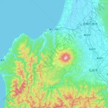 鰺ヶ沢町の地形図、標高、地勢