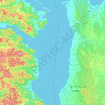 Амурский лиманの地形図、標高、地勢
