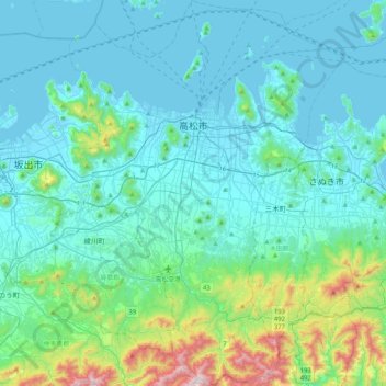 高松市の地形図、標高、地勢