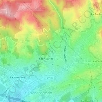 Les Accatesの地形図、標高、地勢