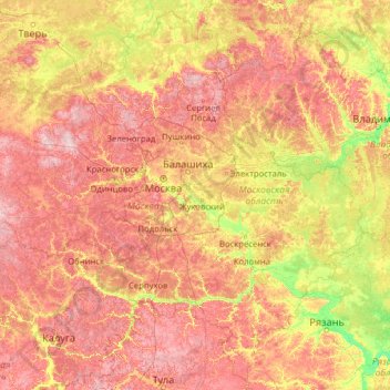 モスクワ州の地形図、標高、地勢