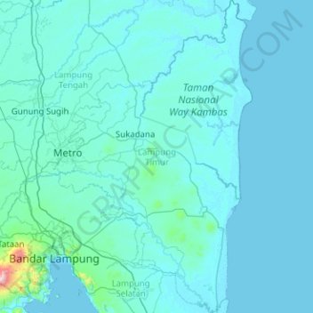 Lampung Timurの地形図、標高、地勢