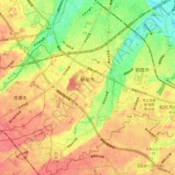 新座市の地形図、標高、地勢
