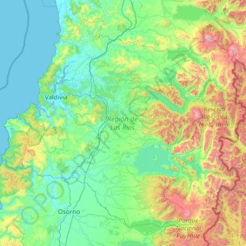 ロス・リオス州の地形図、標高、地勢