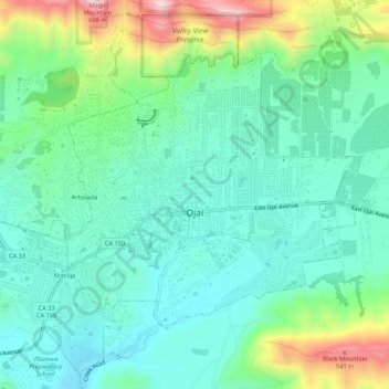 Ojaiの地形図、標高、地勢