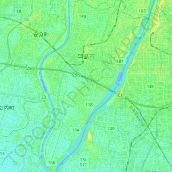 羽島市の地形図、標高、地勢