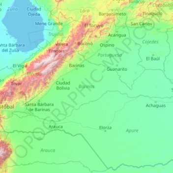 Estado Barinasの地形図、標高、地勢