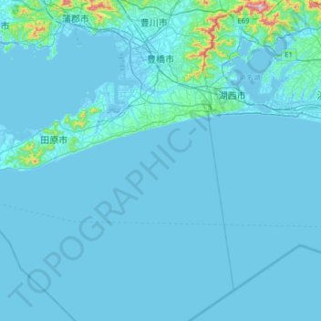 豊橋市の地形図、標高、地勢