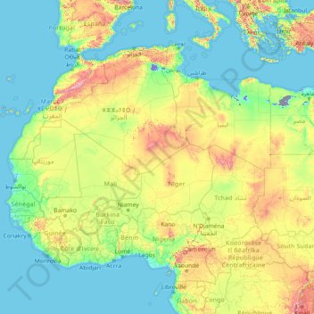 サハラ砂漠の地形図 標高 地勢