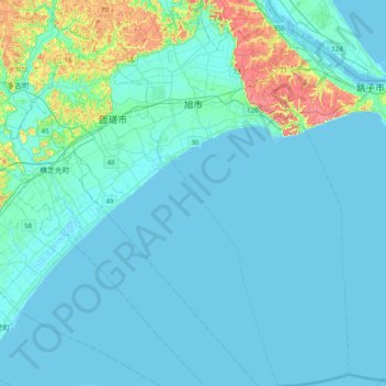 旭市の地形図、標高、地勢