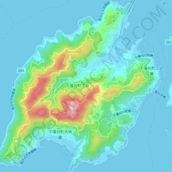 下蒲刈島の地形図、標高、地勢