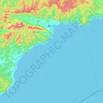 鴨川市の地形図、標高、地勢