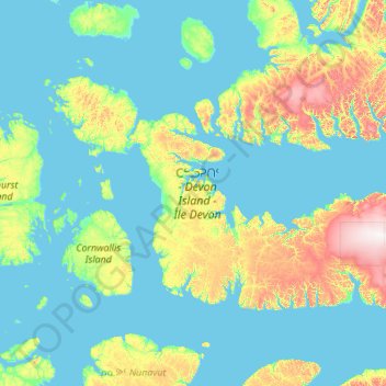 ᑕᓪᓗᕈᑎᑦ Devon Islandの地形図、標高、地勢