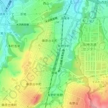 藤原台北町1丁目の地形図、標高、地勢