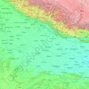 ウッタル・プラデーシュの地形図、標高、地勢