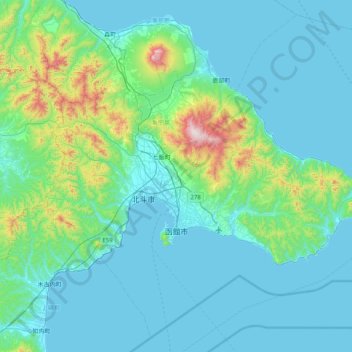 函館市の地形図、標高、地勢