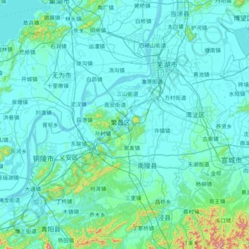 蕪湖市の地形図、標高、地勢