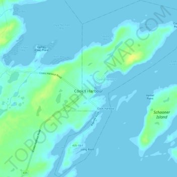 Cook's Harbourの地形図、標高、地勢