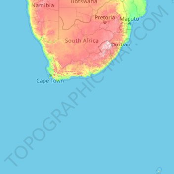 南アフリカの地形図、標高、地勢