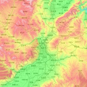 太原市の地形図、標高、地勢