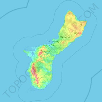 グアムの地形図、標高、地勢