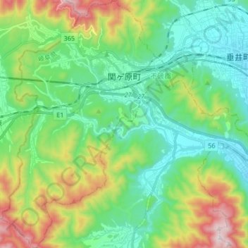 関ケ原町の地形図、標高、地勢