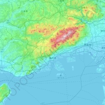神戸市の地形図、標高、地勢