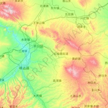 平川区の地形図、標高、地勢