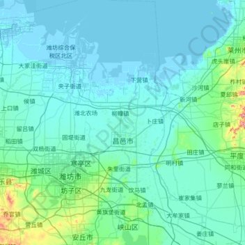 昌邑市の地形図、標高、地勢