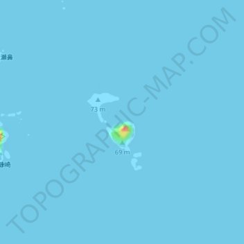 祇苗島の地形図、標高、地勢