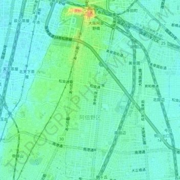 阿倍野区の地形図、標高、地勢