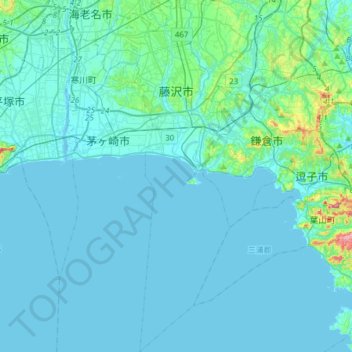 藤沢市の地形図、標高、地勢