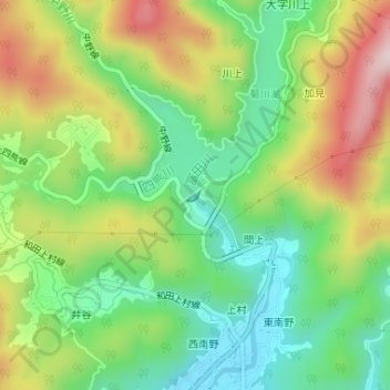 川上ダムの地形図、標高、地勢