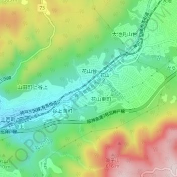 志染川の地形図、標高、地勢