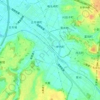 村田川の地形図、標高、地勢