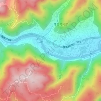 成羽川の地形図、標高、地勢