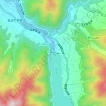 美和ダムの地形図、標高、地勢