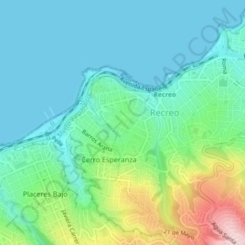 Plaza Recreoの地形図、標高、地勢