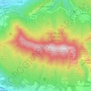 Campo dei Fioriの地形図、標高、地勢