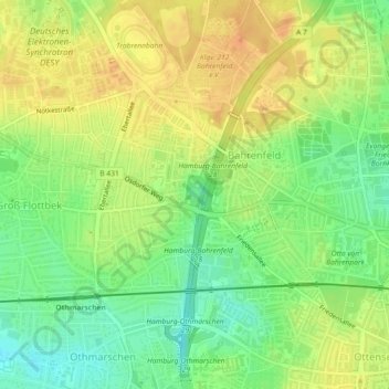 Bahrenfelder Seeの地形図、標高、地勢
