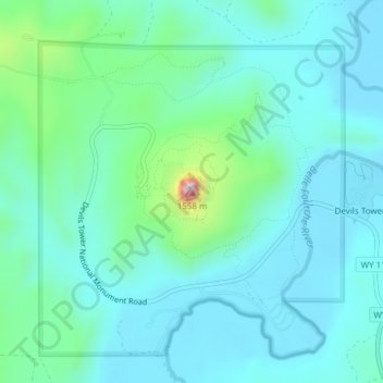 Bear Lodge Butteの地形図、標高、地勢