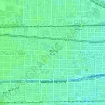 Garfield Parkの地形図、標高、地勢