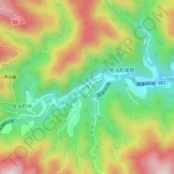 佐治川ダムの地形図、標高、地勢